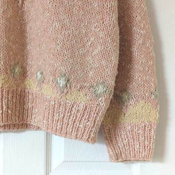 Liz Sport 90's Vintage Fair Isle & Marled Knit Wool Blend V-neck Sweater Pink M - Picture 7 of 11